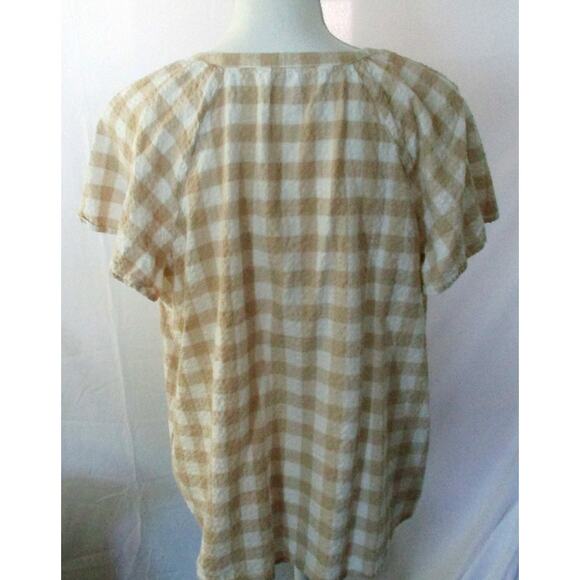 Sonoma Women's Tan & White Checked Short Sleeve V-neck Shirt Size XL - Picture 5 of 10